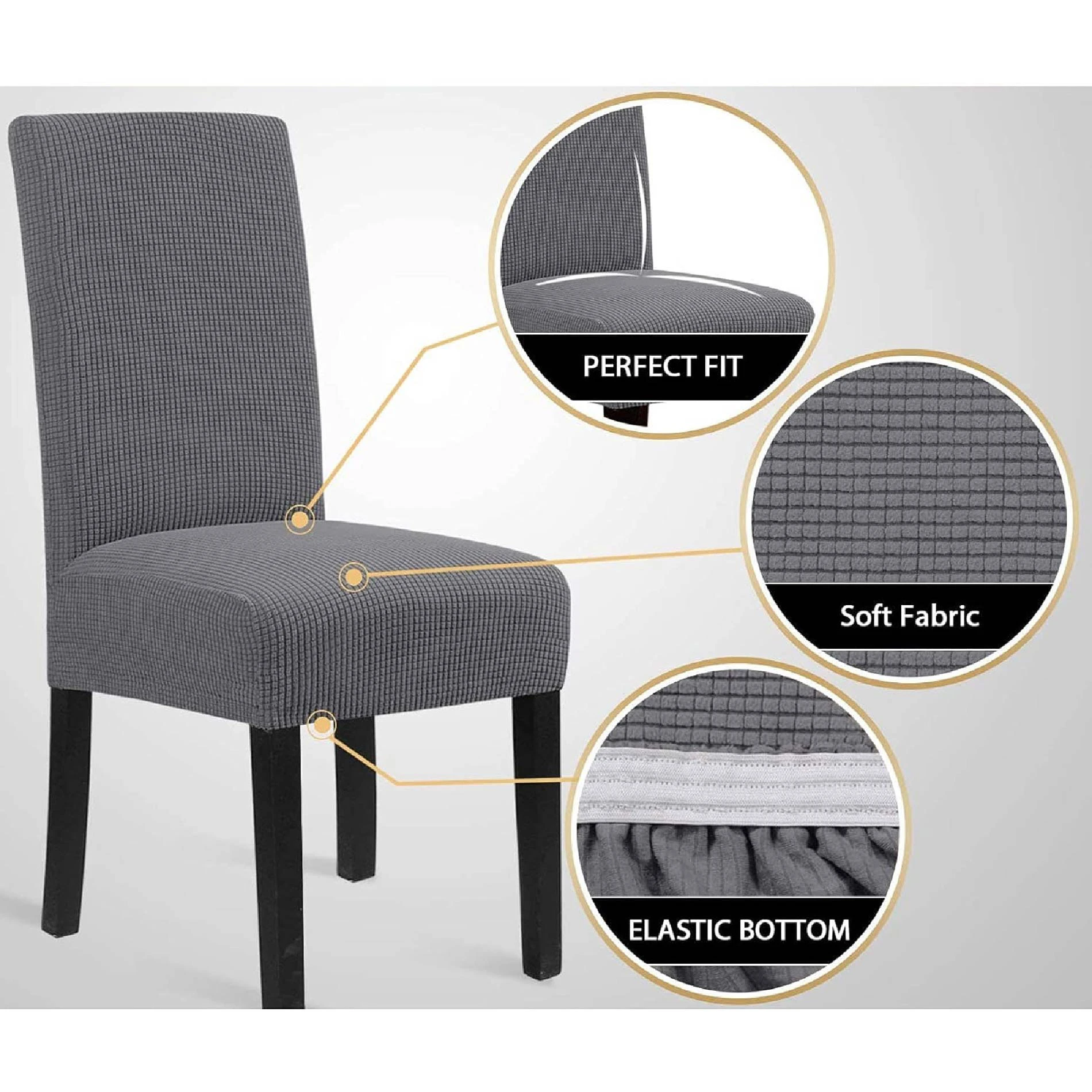 Forro gris para silla con textura suave y elástico inferior, ajuste perfecto.