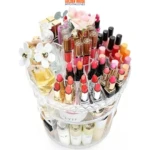 Organizador de maquillaje 360G transparente giratorio con labiales, perfumes y otros cosméticos.
