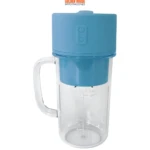 Mini licuadora USB portátil azul con jarra medidora transparente de 500ml.