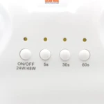 Panel de control de lámpara para uñas, luz LED, botones ON/OFF y temporizadores 5s, 30s, 60s.