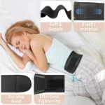 Mujer durmiendo con faja lumbar elástica de soporte, color negro, para alivio del dolor.