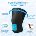 Rodillera negra flexible con gel frío, cobertura 360°, ideal para alivio de dolor e inflamación.