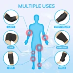 Rodilleras, coderas, muñequeras y tobilleras de compresión negra para terapia fría/calor, aliviando dolor e inflamación.