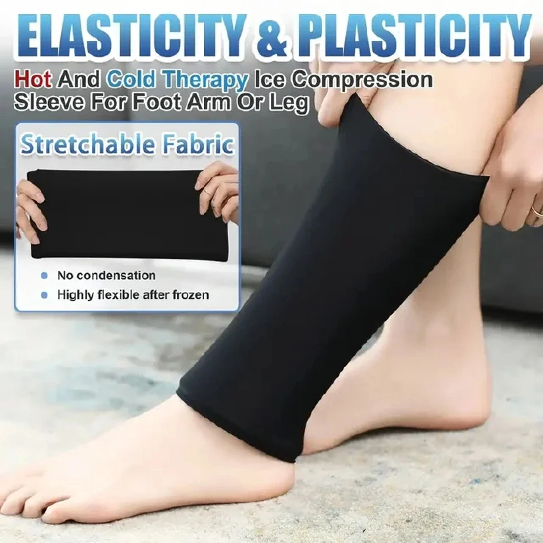 Manga de compresión flexible para pierna, en negro, para terapia fría/calor.