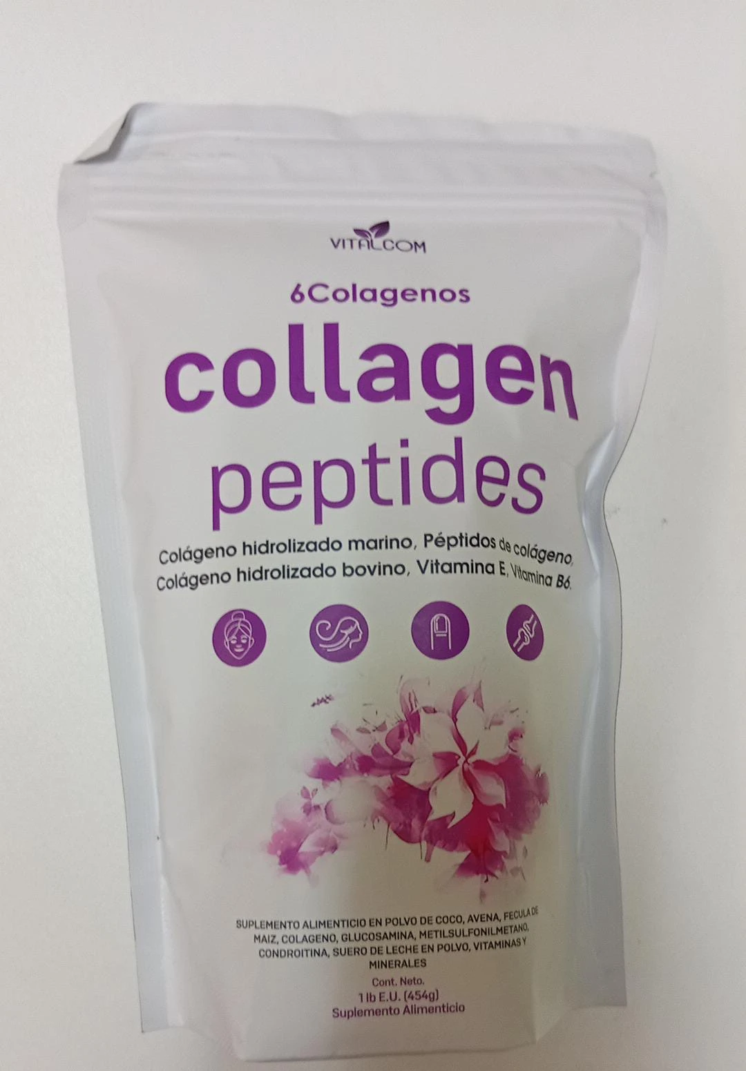 Bolsa multi colágeno péptidos de coco, avena, marina y bovina. Colágeno hidrolizado con vitaminas E y B6.