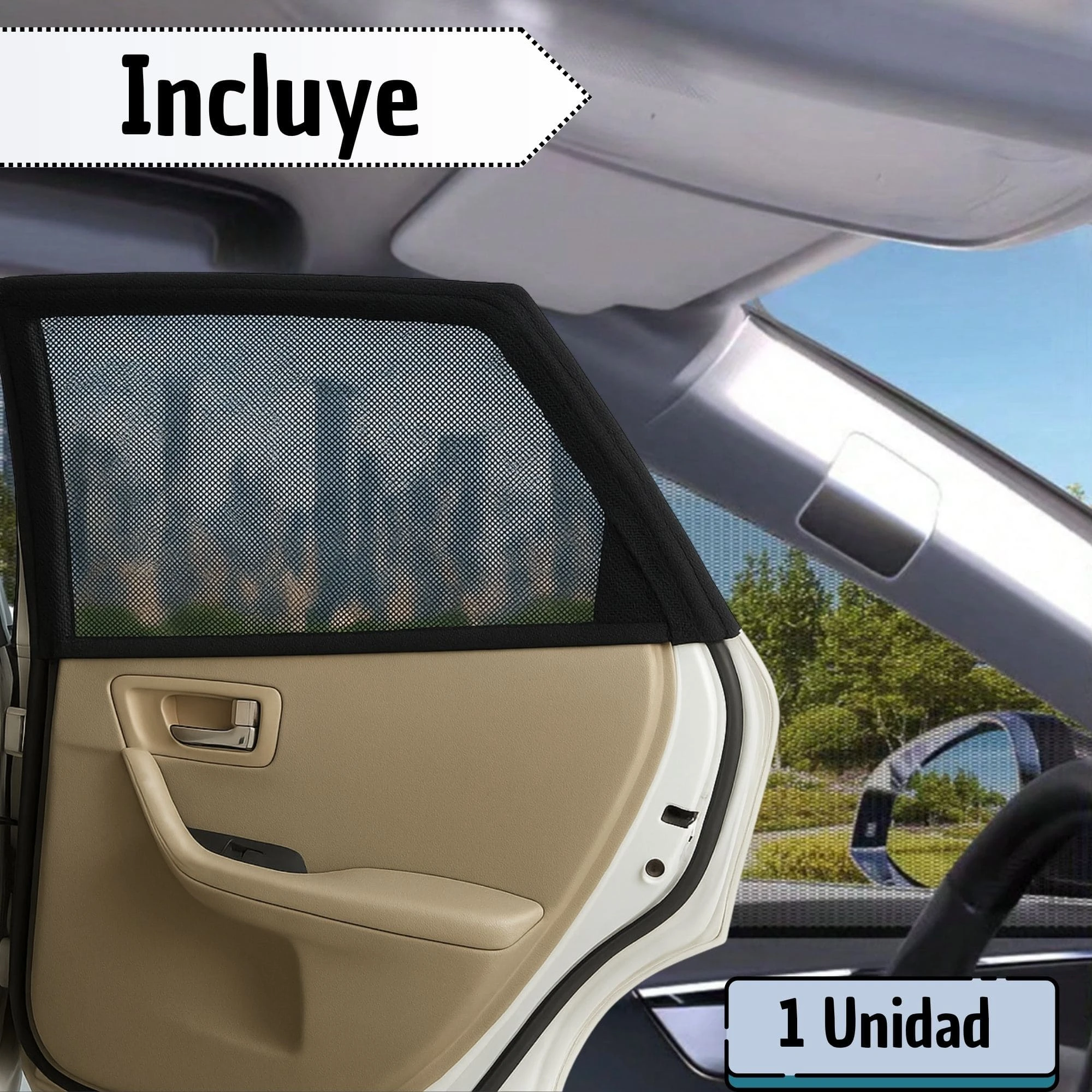Parasol de malla para ventana de carro, color beige y negro, 1 unidad.