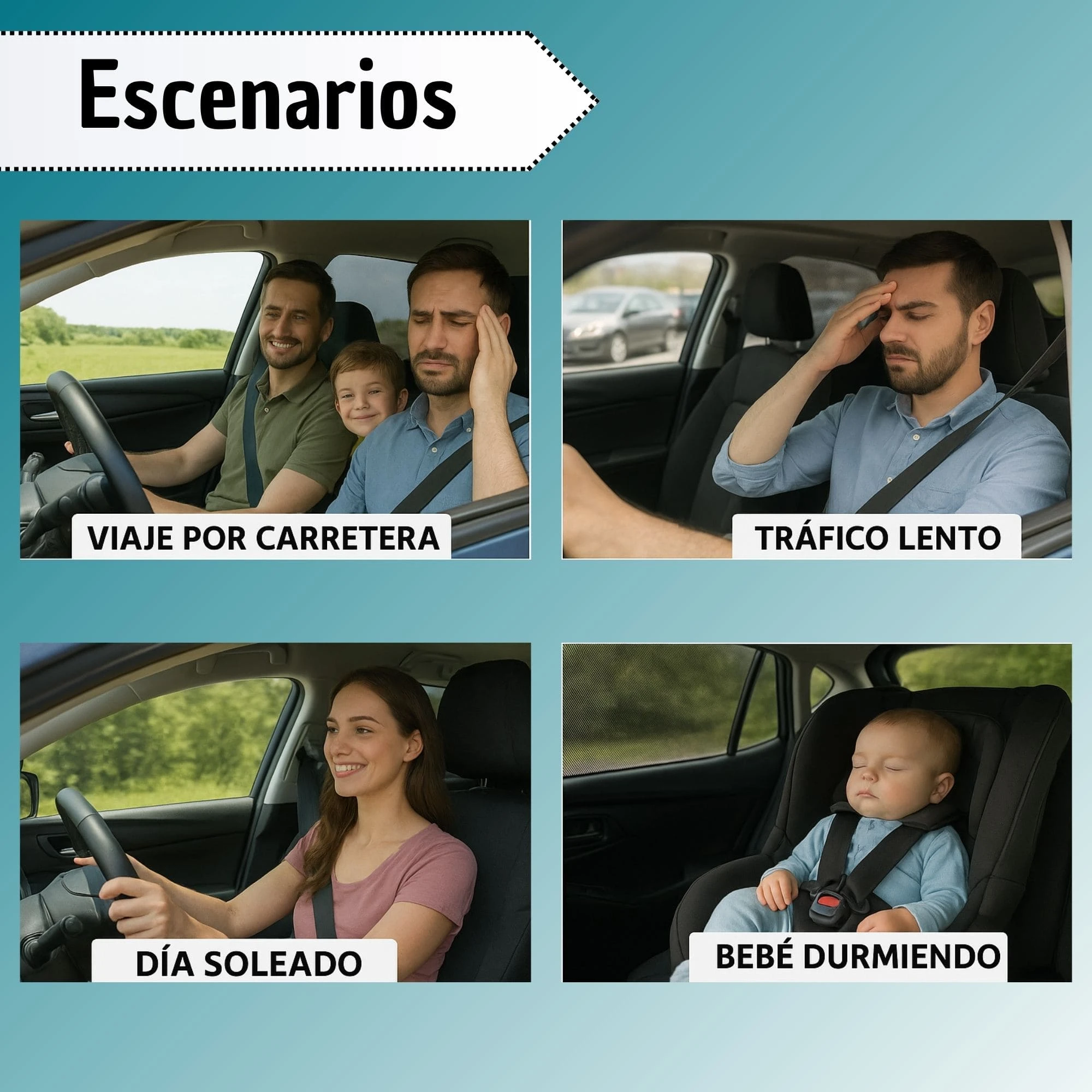 Parasol ventana carros cortina protector para bebé durmiendo, viaje soleado y tráfico lento.
