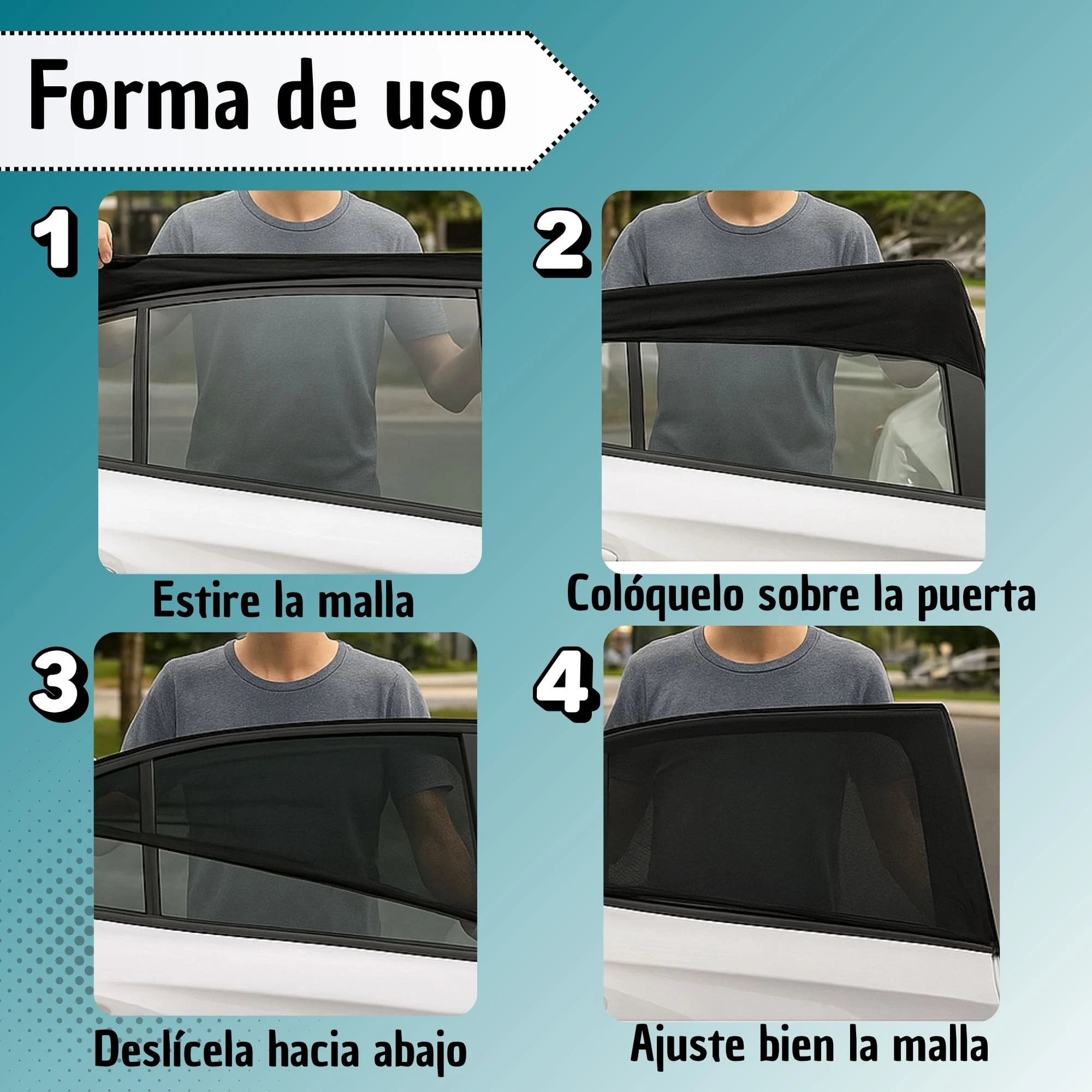 Parasol para ventana de carro, cortina protectora de malla negra, fácil instalación en 4 pasos.