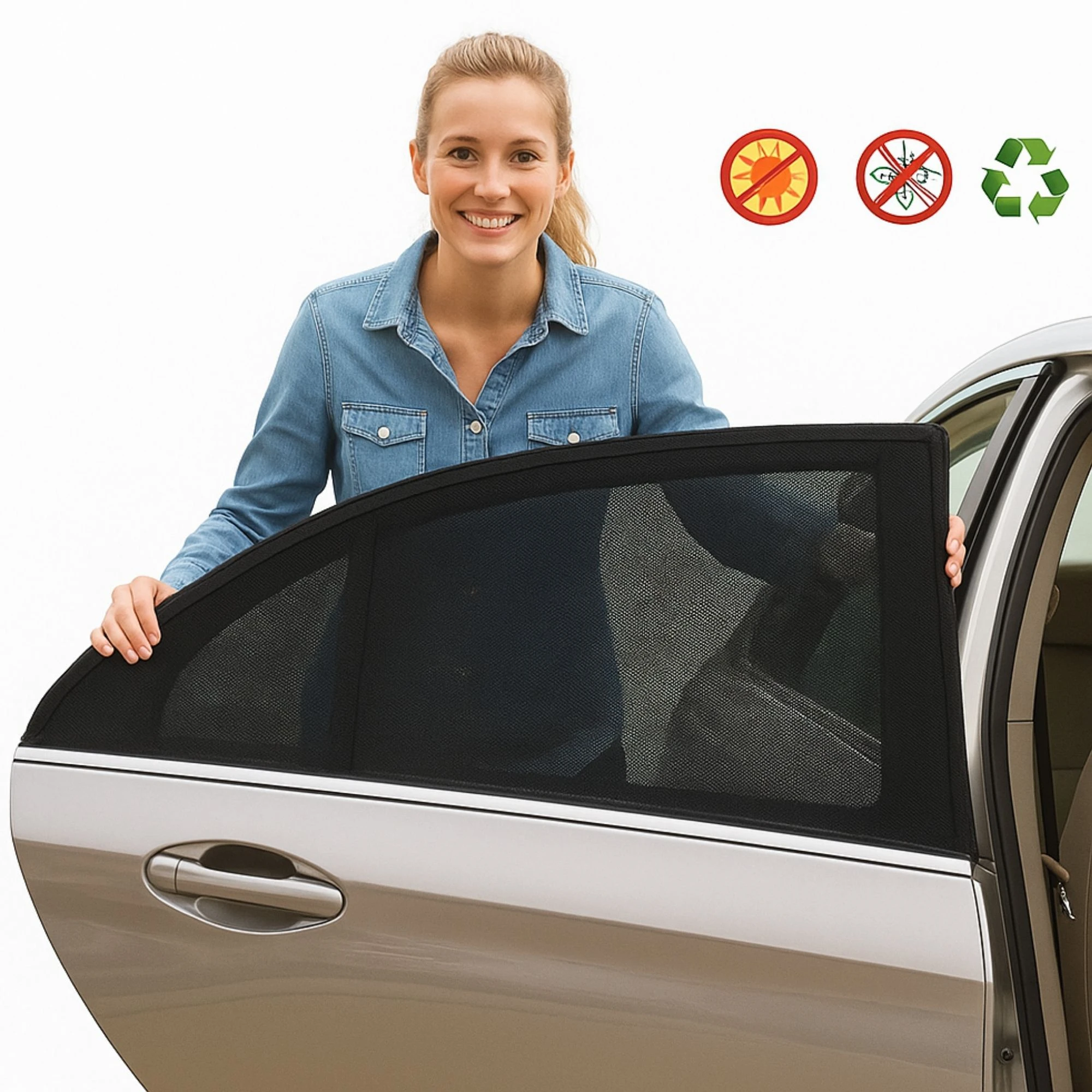 Parasol para ventana de carro, cortina protectora de malla negra para autos, reduce calor y protege del sol.