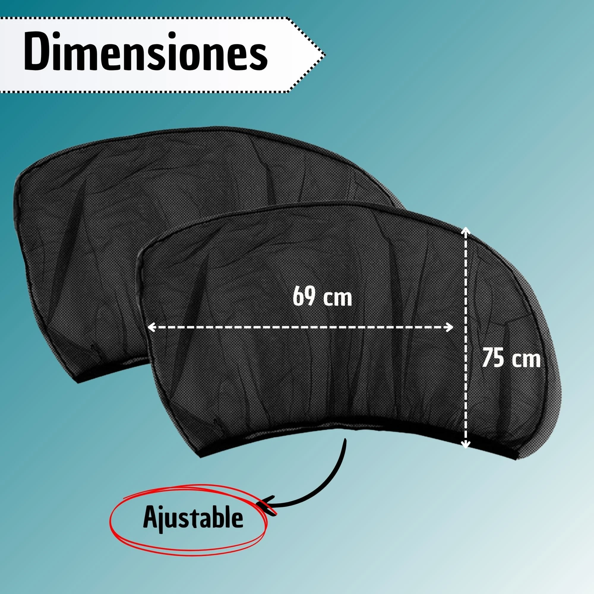 Parasoles para ventana de carro, mallas negras ajustables, 69x75 cm.