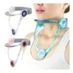 Corrector de postura para cuello en colores blanco, azul y rosa, diseñado para aliviar la tensión cervical.