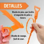 Sonda destapa cañerías naranja flexible con púas y mango ergonómico para atrapar pelos y basura.