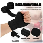 Vendas de boxeo negras de 2.5m x 5cm para protección de muñeca, con cierre de gancho y bucle.