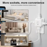 Extensor de enchufes blanco con 5 tomas, ideal para ampliar la conveniencia en hogar y cocina.