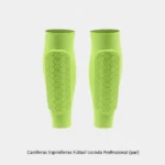 Canilleras de fútbol licradas verde lima con protección hexagonal para pantorrillas, par.