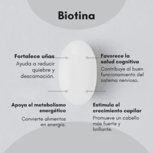 Suplemento de Biotina Sports Research: fortalece uñas, apoya metabolismo energético y crecimiento capilar.