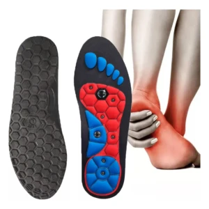 Plantillas magnéticas de acu presión con diseño hexagonal en la suela y relieve para alivio de pies.