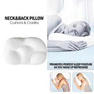 Almohada blanca de cuello 3D, ergonómica, para postura de sueño perfecta y descanso profundo.