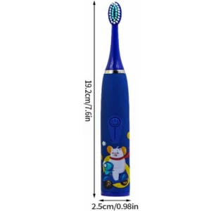 Cepillo dental eléctrico infantil azul con diseño de oso en moto y medida 19.2cm.