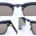 Gafas de sol magnéticas polarizadas 5 en 1 con montura azul oscuro y detalles plateados.