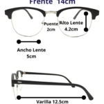 Gafas de sol magnéticas con frente de 14cm, puente 2cm, lente 4.2cm y varilla 12.5cm.