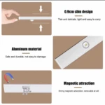 Luz LED ultrafina de aluminio, 0.9 cm, con imán para fijación, para detección de movimiento.
