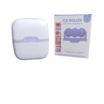 Ice Roller S30 blanco y lila con caja que muestra el producto y sus beneficios para la piel.