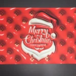 Tapete rojo con diseño de Santa y texto "Merry Christmas", ideal para decoración navideña.