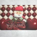 Set de 2 tapetes absorbentes con diseño navideño de Santa Claus y texto "Merry Christmas" en relieve rojo y verde.