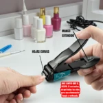 Cortaúñas negro con mango extendido y hojas curvas, atrapa uñas para uso limpio.