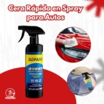 Sopami spray cerámico protector para autos, botella negra y amarilla, aplicación en coche rojo.