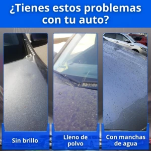 Coche sin brillo, cubierto de polvo y con manchas de agua. Sopami spray protector para autos.