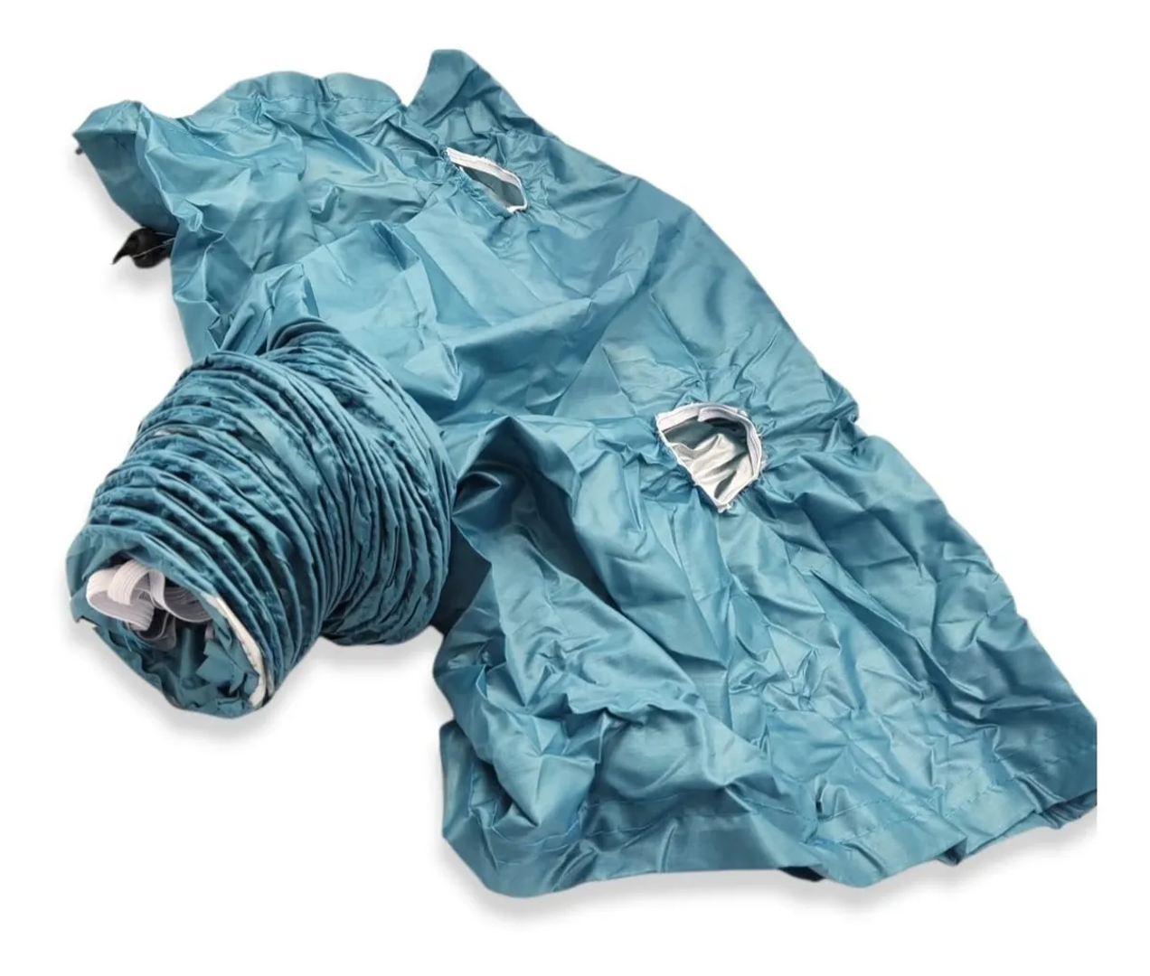 Bolsa secadora azul para mascotas, con tubo flexible y aberturas.