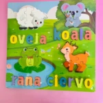 Didáctico de encajables para niños con figuras de oveja, koala, rana y ciervo en español.