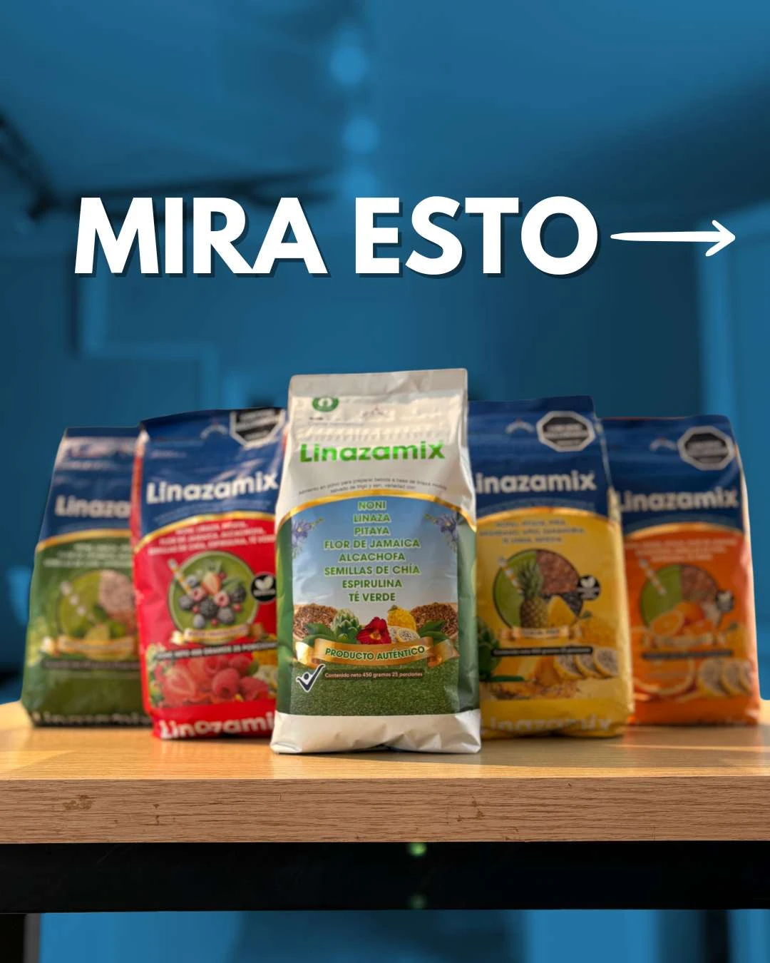 Linazamix bolsa 450 gramos: bebida a base de noni, pitaya, flor de jamaica, alcachofa, chia, espirulina y té verde.