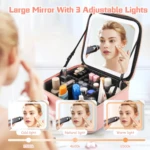 Cosmetiquera rosa con espejo led y 3 ajustes de luz: fría, natural y cálida.