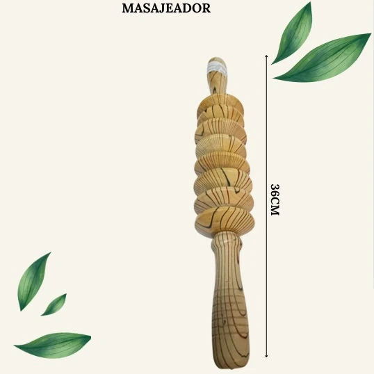Masajeador de madera con rodillos para piernas y glúteos, 36cm.