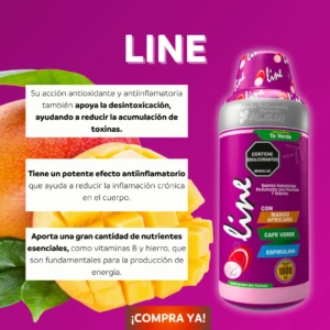 Bebida concentrada Line Mango Africano en envase morado con mango y texto promocional.