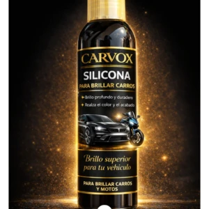 Silicona premium Carbox para dar brillo a carros y motos, con de vehículo deportivo.