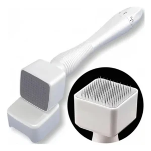 Derma Roller blanco con 140 pines metálicos y ajuste visible de hasta 3.0 mm.