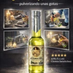 Botella de Agua Florida Fresh, líquido amarillo verdoso, con etiqueta de mujer y flores, usada para purificar espacios.