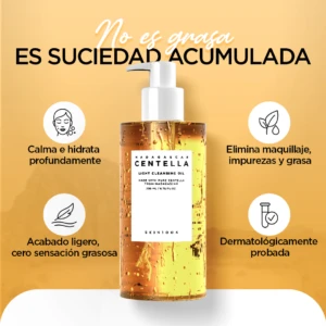 Aceite limpiador Madagascar Centella para eliminar maquillaje e impurezas, calma e hidrata la piel.