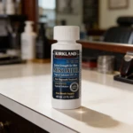 Botella de Minoxidil Kirkland 5% Solución Tópica para Hombres, estimula crecimiento capilar.