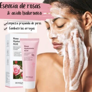 Limpieza profunda con jabón Bioaqua Rose Hyaluronic Acid, espuma facial, combate arrugas.