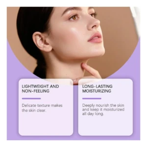 Mujer joven con piel luminosa, mostrando serum Bb Cream Perfect Cover liviano y de larga duración.