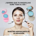 Matificante facial Marbella Beauty en presentación rosa y dorada, con efecto en piel real.