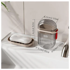 Set x2 jaboneras de viaje portátiles, una con jabón en interior, ambas en tonos beige y transparentes.