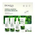 Set de cuidado facial Bioaqua Centella Asiática, incluye limpiador, sérum, tónico y crema en mini tallas para viaje.