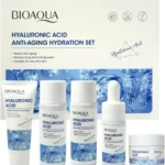 Mini Kit Viajero Facial Bioaqua con sérum, crema, limpiador e hidratante. Ideal para piel seca.