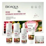 Mini Kit Bioaqua Rose Hydrate Moisturize Set con tónico, loción, sérum, limpiador y crema.
